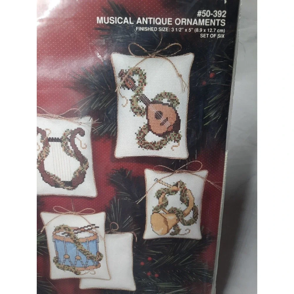Vintage Janlynn Christmas Cross Stitch Kit Musical Antique Ornaments 50-392